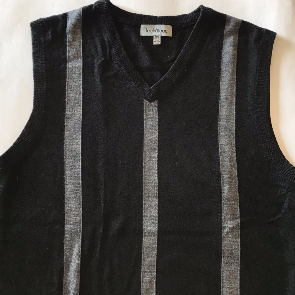 Le Chateau Men’s Knit Vest Black Grey Stripe M Wool blend